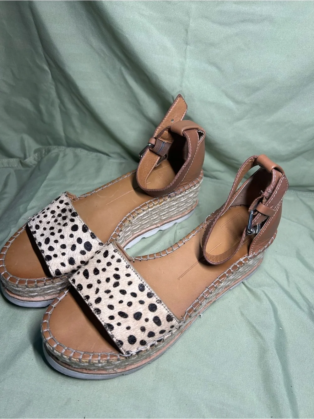 Dolce Vita Larita Platform Espadrille Sandal leopard calf hair W/ankle strap 8.5